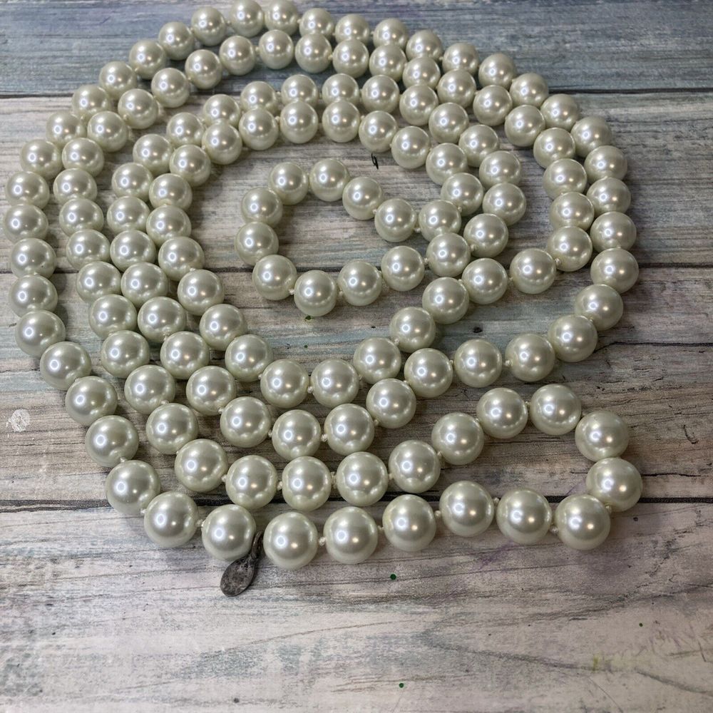 CHICO'S single  Knotted Faux Pearl Glass Beads NECKLACE‎  64" NWOT
